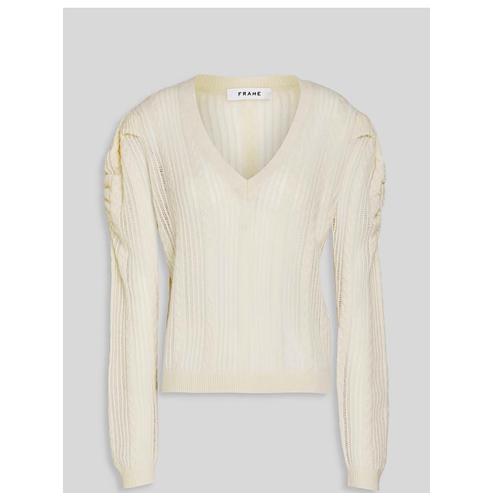 FRAME Pointelle knit cashmere sweater in Ivory color size small